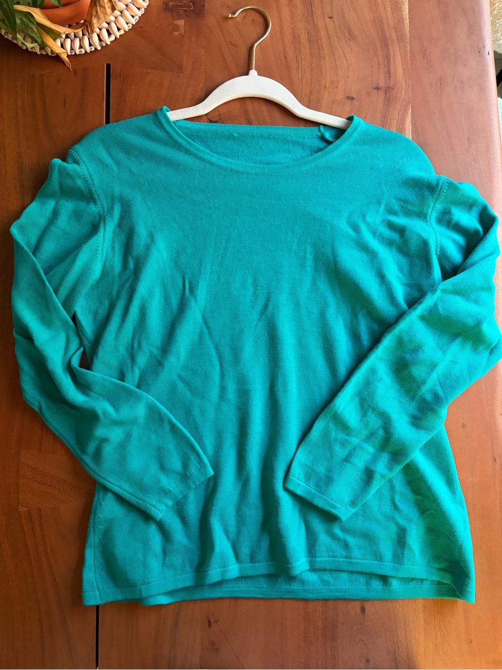 Vintage Wool Blend Top Womens Turquoise Blue Green Long Sleeve Crewneck Size L